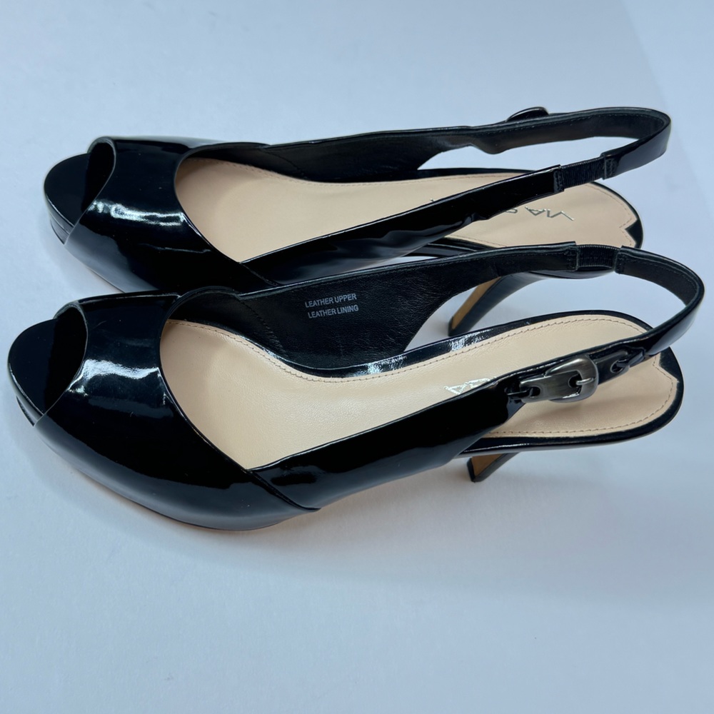 VIA SPIGA Italy Women's Peep Toe  Size 6M Slingback High Heel Black - Picture 5 of 14